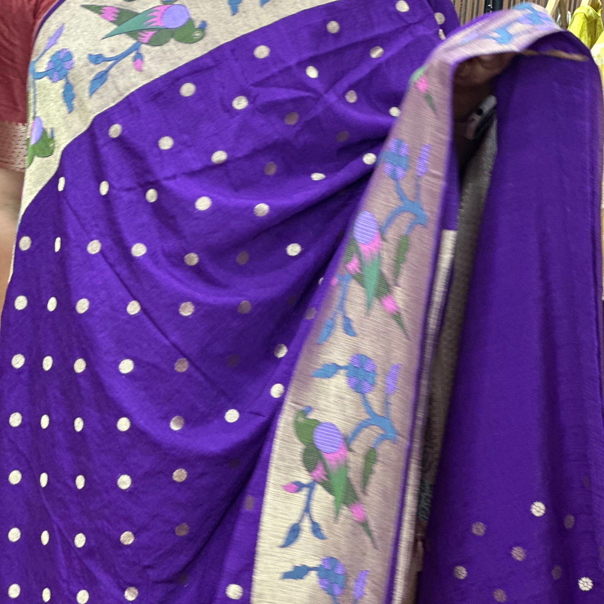 Purple tusser with Paithani sarees