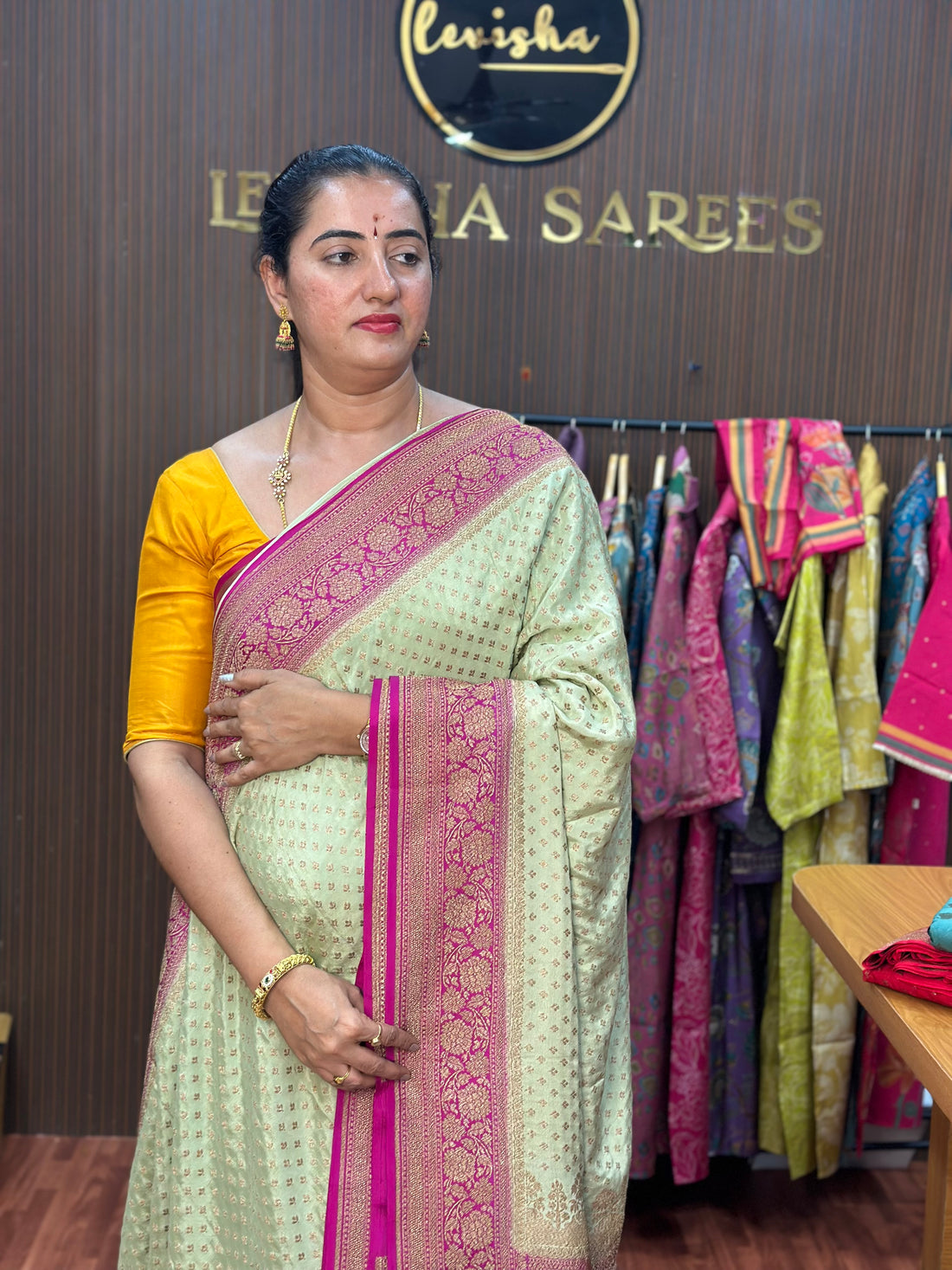 Cream and pink,pure crepe Banaras silk sarees.
