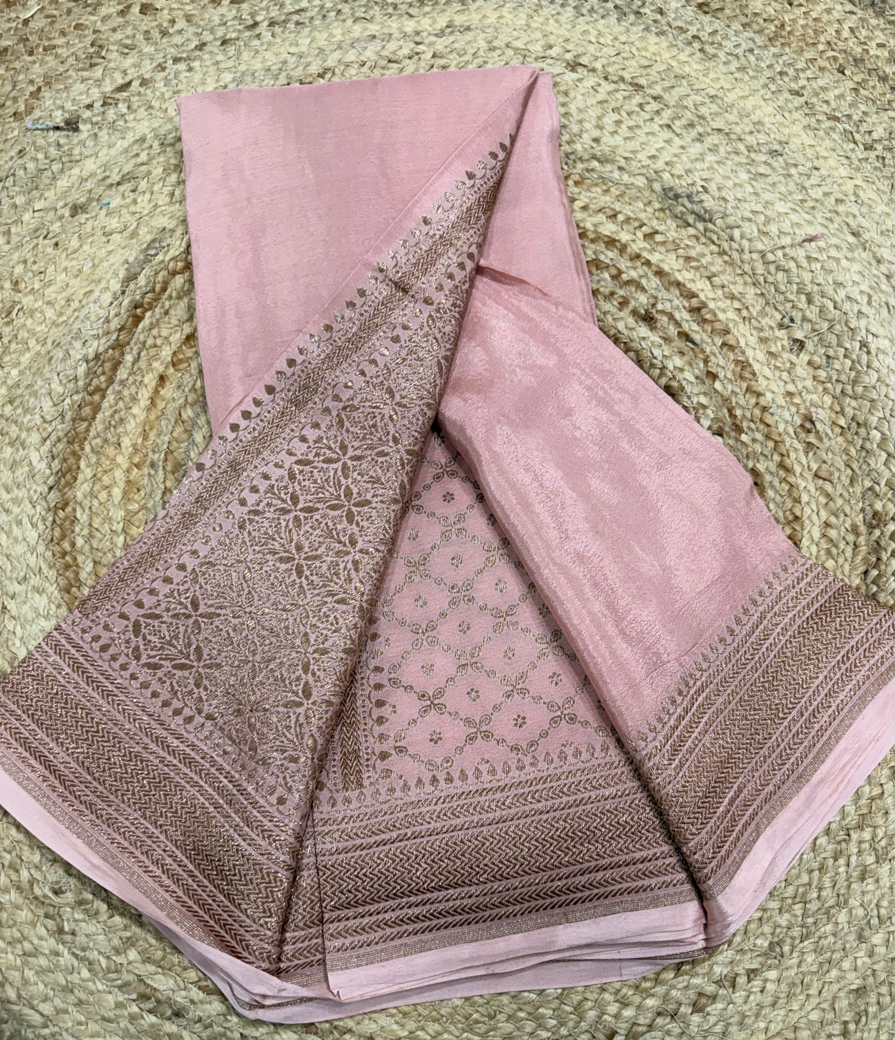 Peach pure Banarasi crepe saree