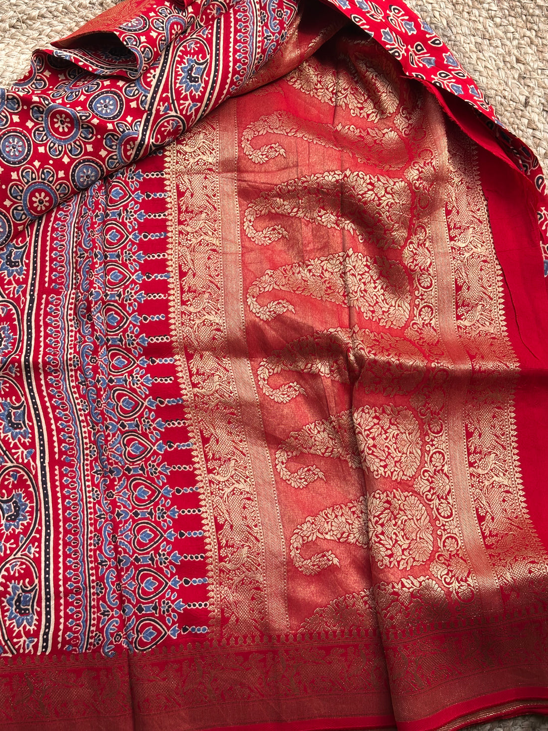 Red pure Ajrak dola silk sarees