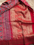Red pure Ajrak dola silk sarees