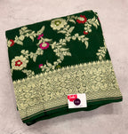 Bottle green jaal pattern pure georgette with water zari saree