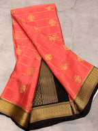 Pastel pink checks pure Mysore silk crepe saree