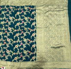 Peacock blue 2 jaal pattern pure georgette with water zari saree