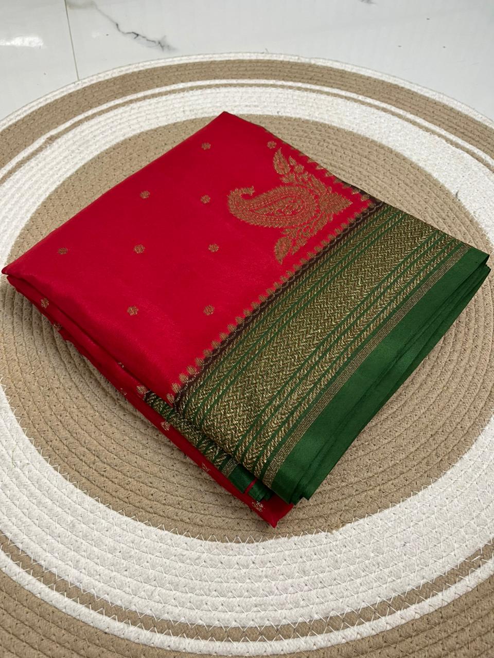 Red and green crepe chiffon sarees