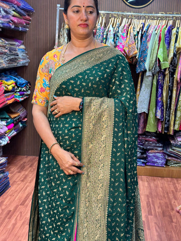 Green pure crepe Banaras silk sarees