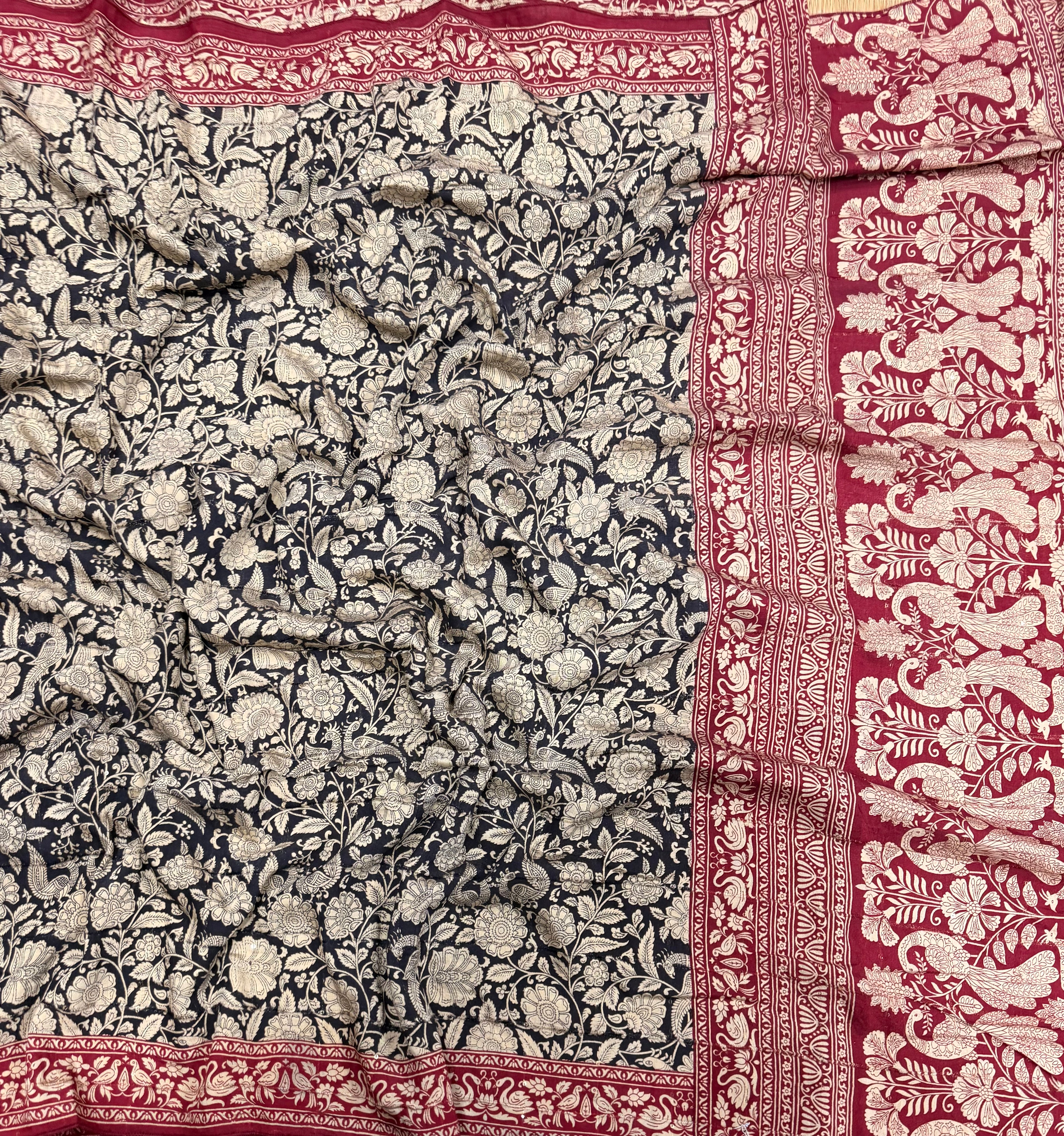 Black n maroon Kalamkari digital print 107 casual saree