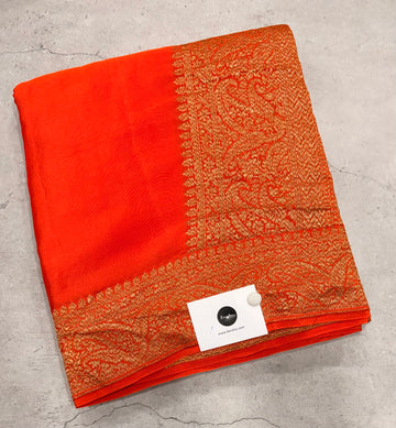 Orange pure benarasi crepe silk saree
