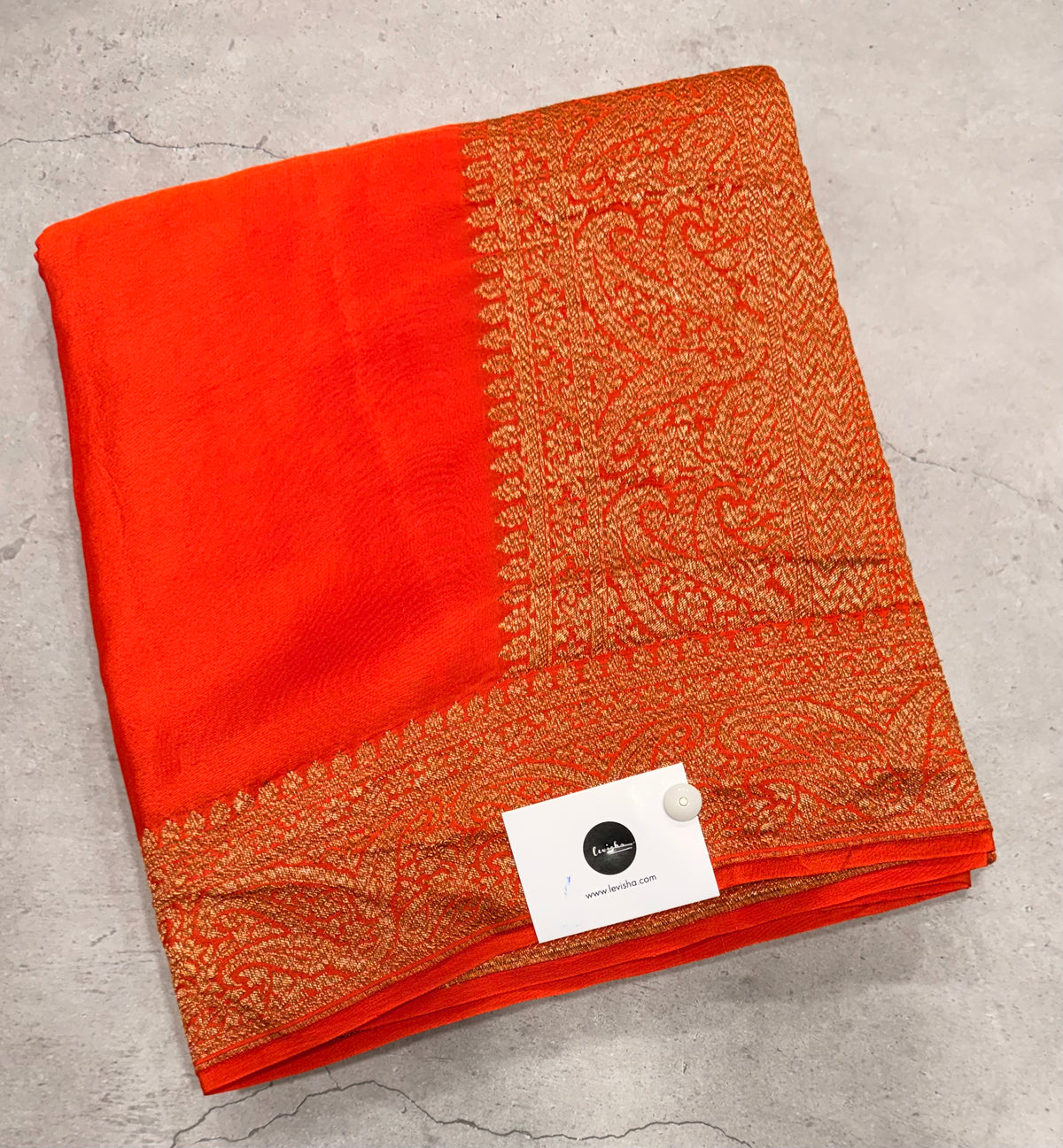 Orange pure benarasi crepe silk saree
