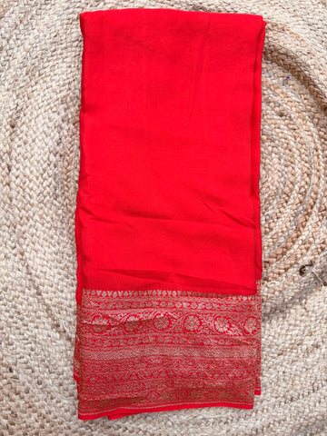 Plain Crepe Banarasi Pure Red