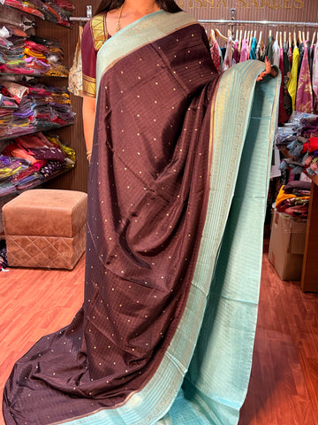 Dola Silk Coffee Brown with Cyan