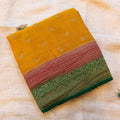 Mustard yellow 3D pure benarasi crepe silk saree