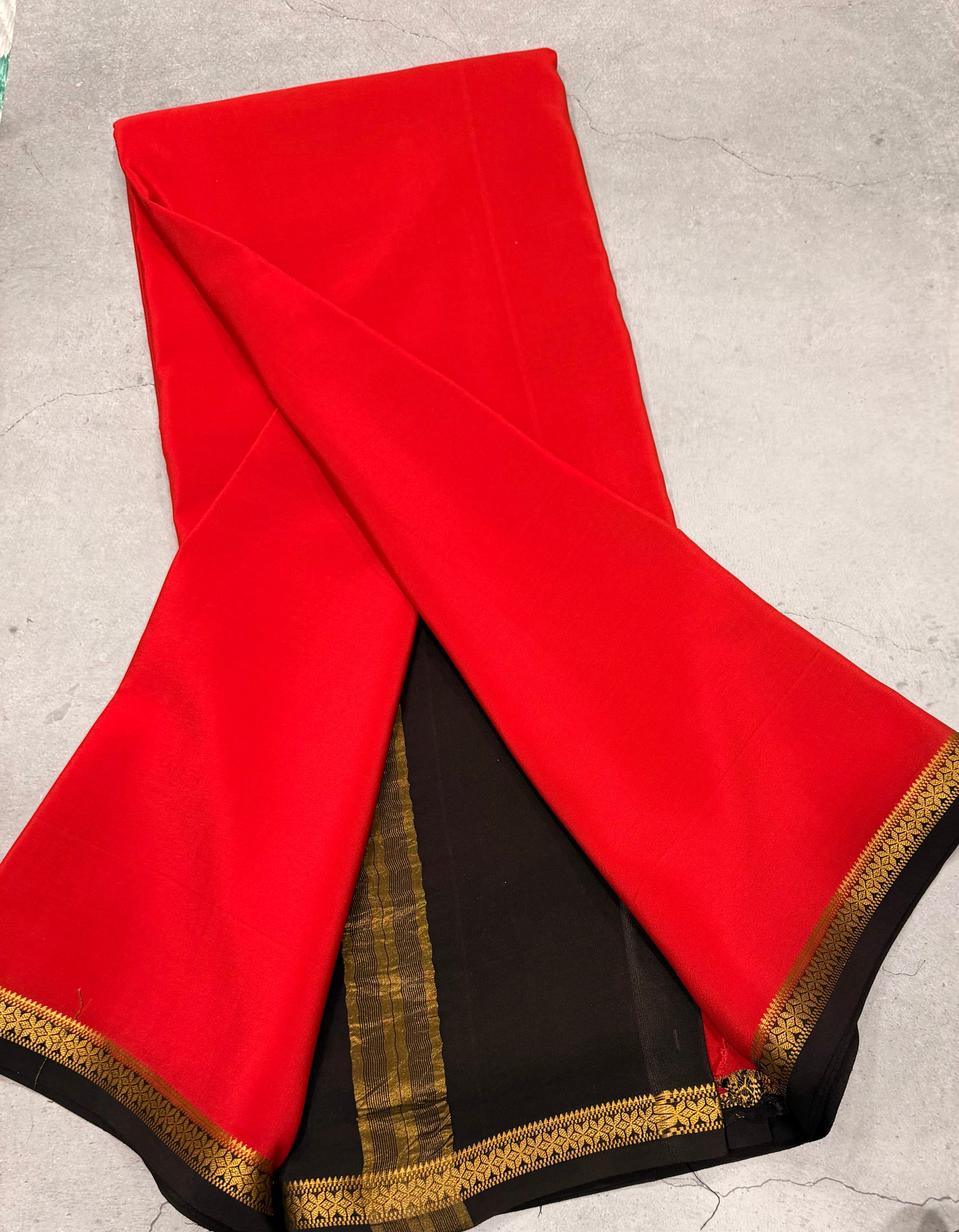 Red one inch border pure Mysore silk crepe saree