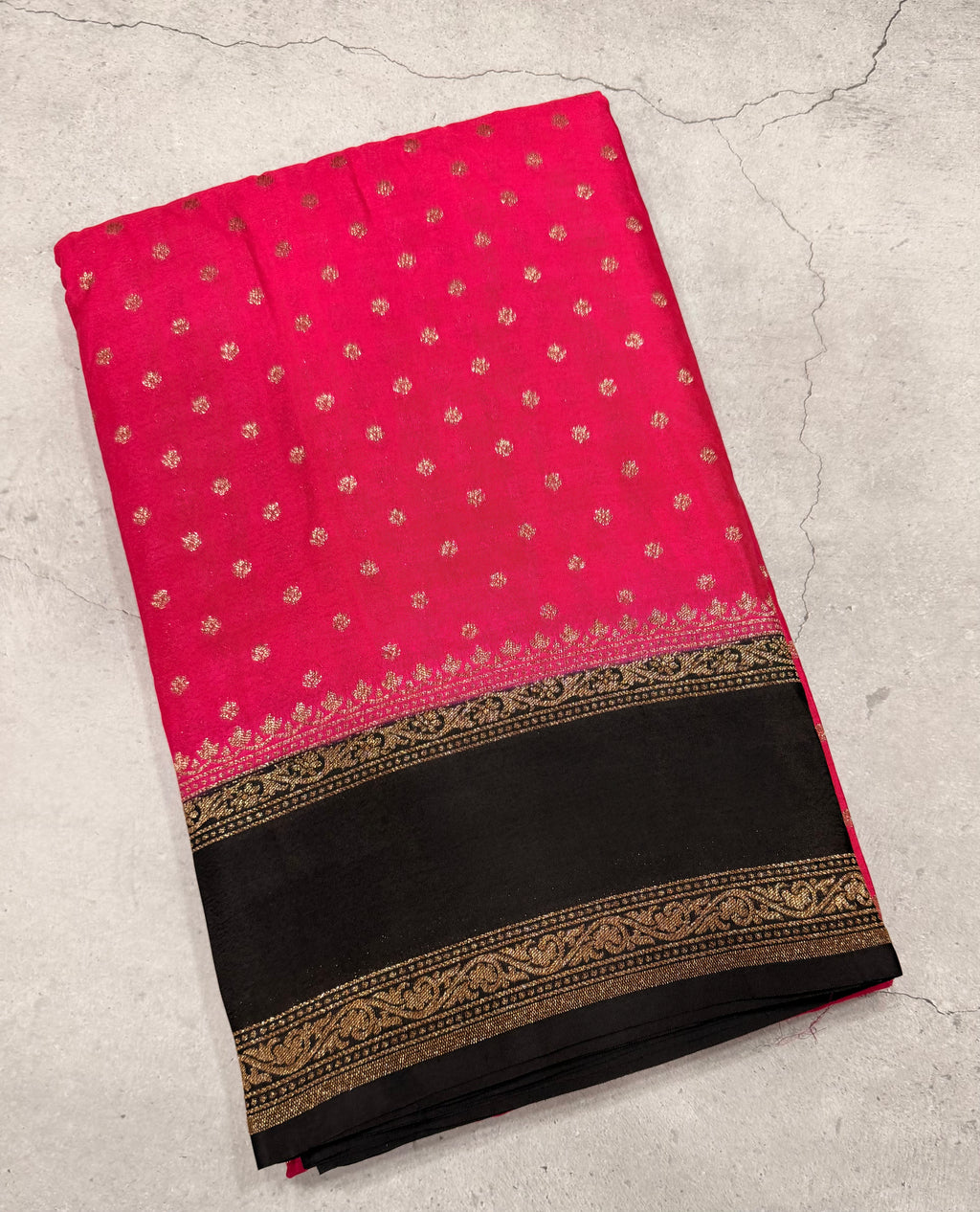 Rani pink bentex pure Banarasi crepe chiffon 107 with antique zari saree