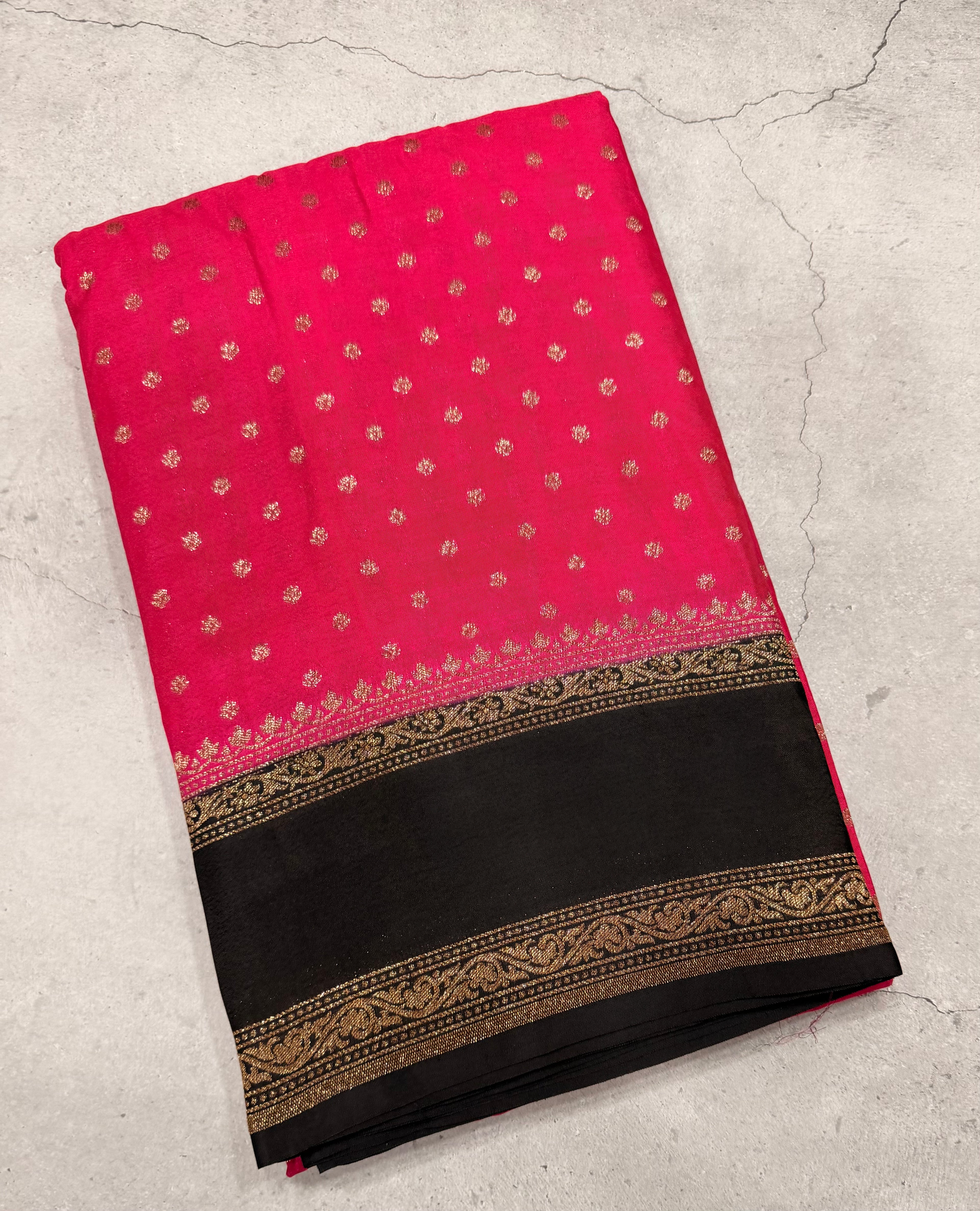 Rani pink bentex pure Banarasi crepe chiffon 107 with antique zari saree