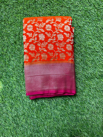 Designer georgette orange with pink shade.