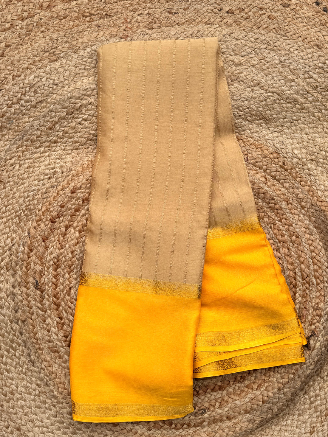 Golden chikku with mustard colour pure wrinkle crepe silk certified