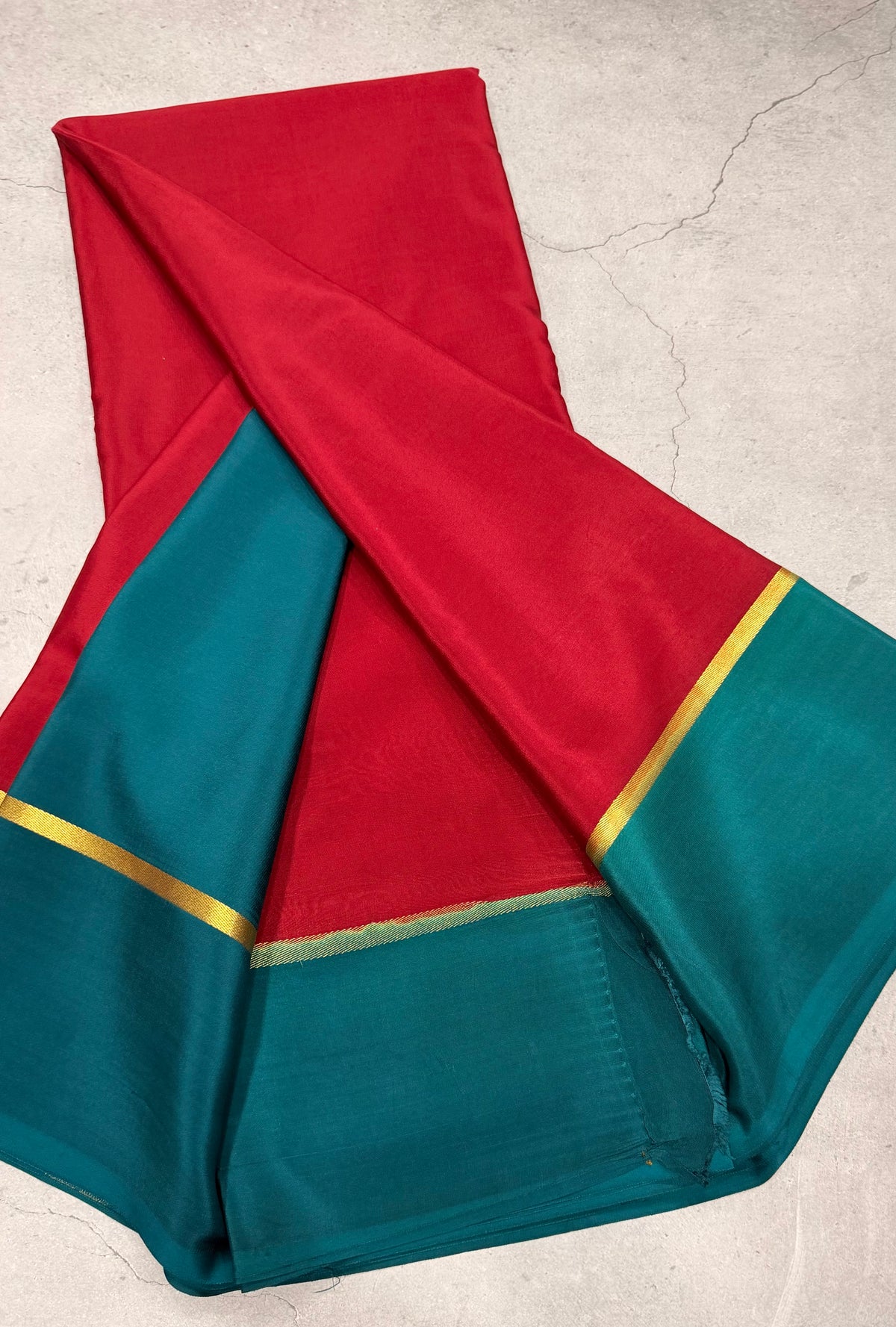 Maroon contrast border pure Mysore silk crepe saree