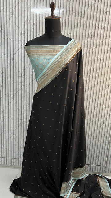 Black and baby blue crepe chiffon Banarasi sarees