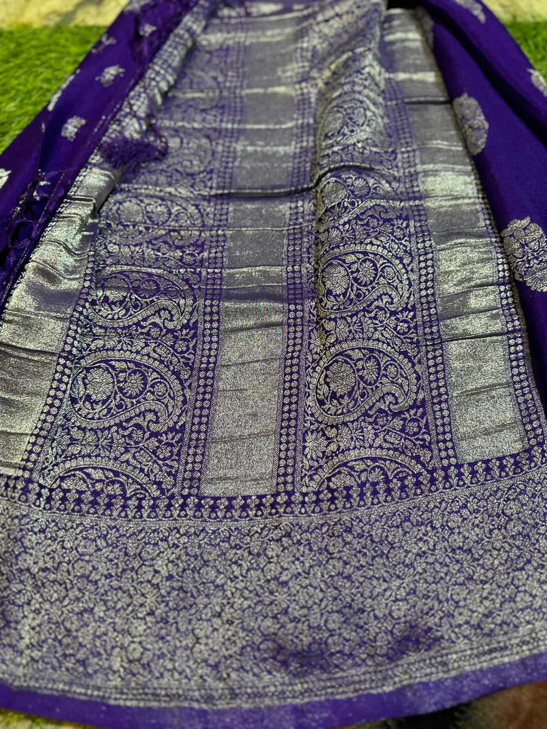 Purple Big Butta crepe georgette saree