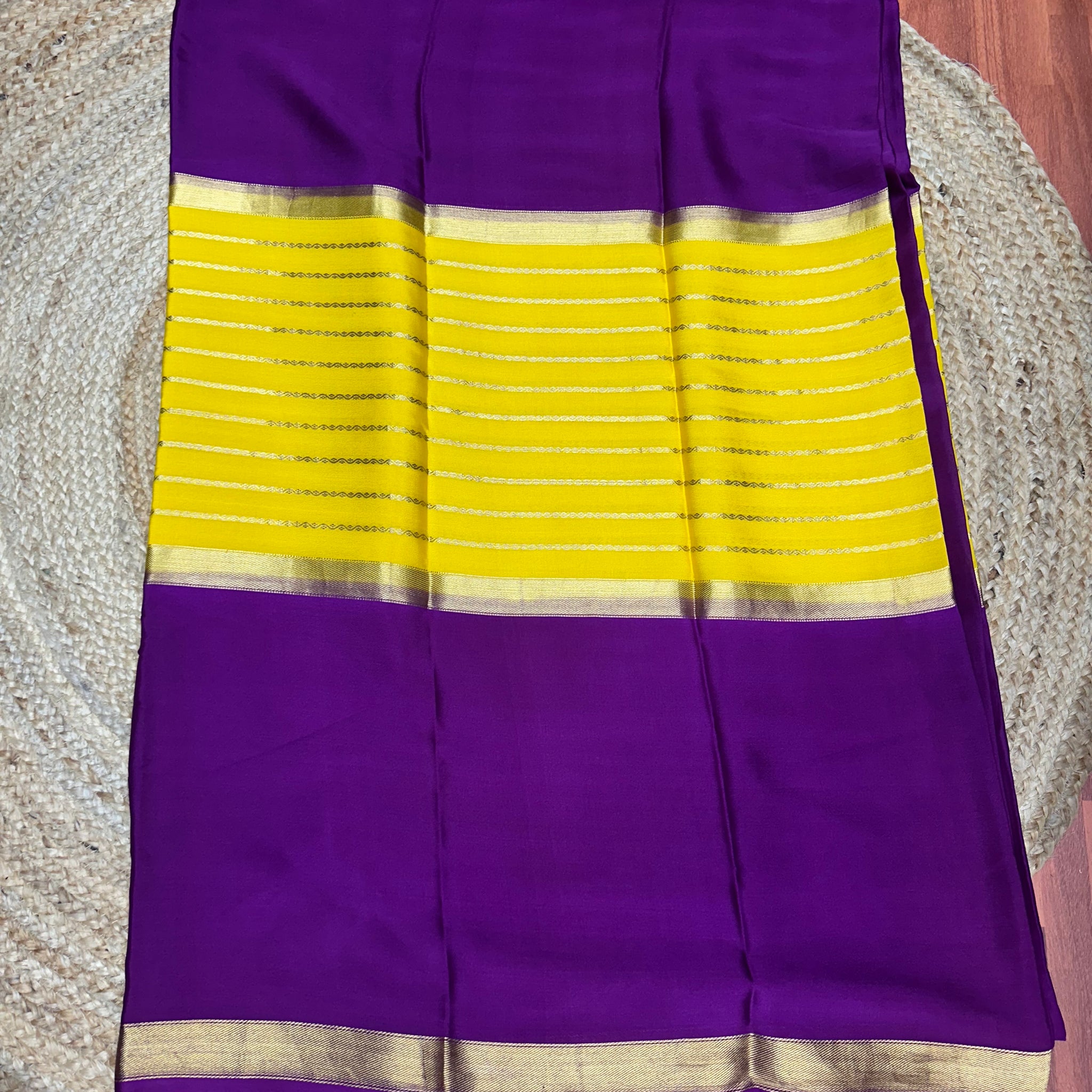 Pure crepe Mysore Silk sarees with central line 110 gsm