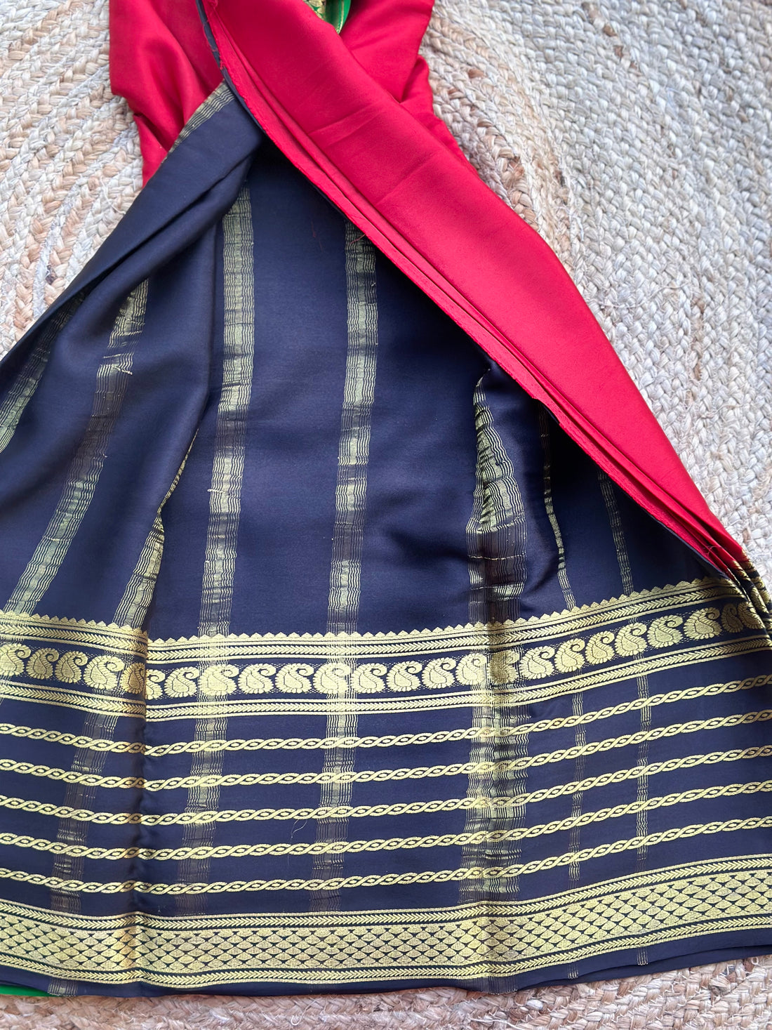 Red and black pure crepe Mysore Silk sarees 120 gsm