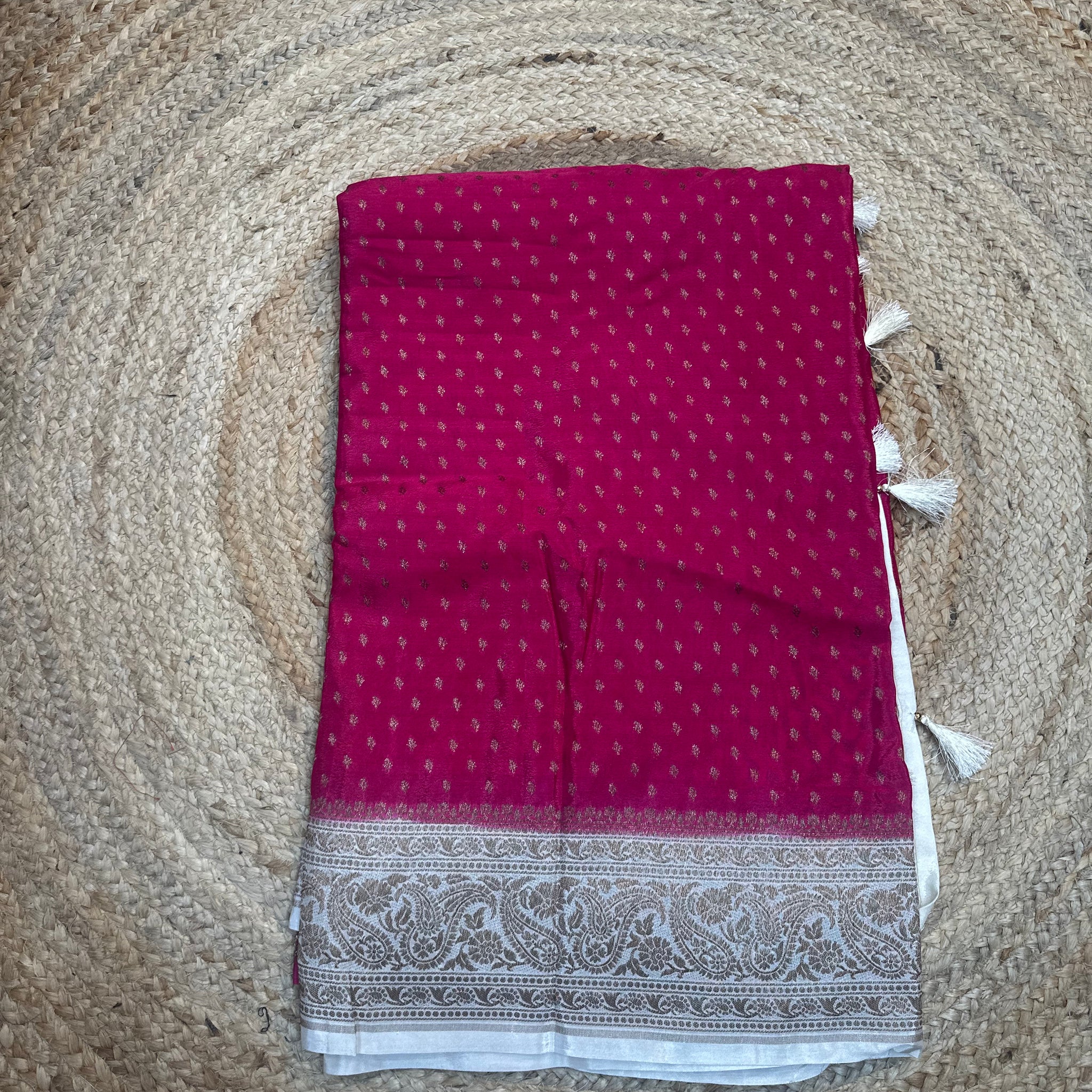 White and pink chiffon crepe silk sarees