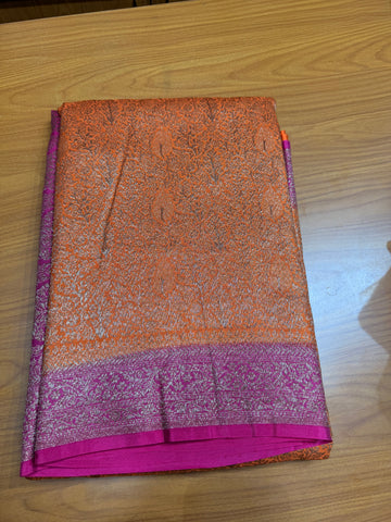 Orange and pink crepe Banaras sarees
