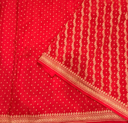 Red small butta pure benarasi crepe silk saree
