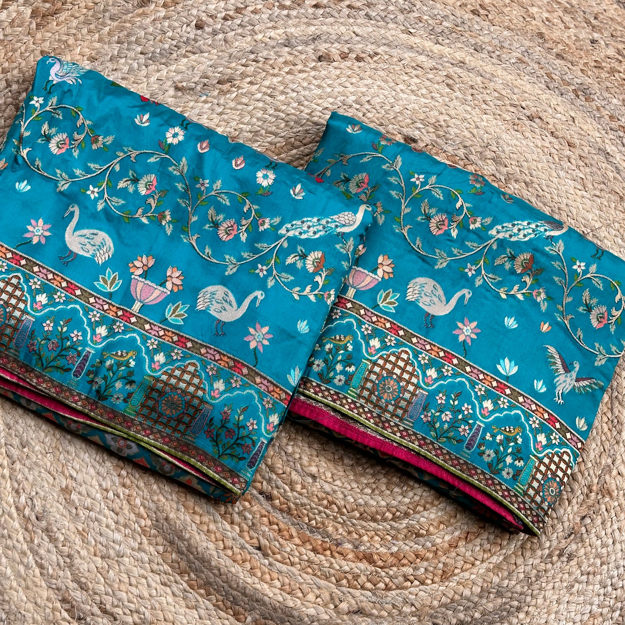 Rama blue pure moonga pashmina weaving