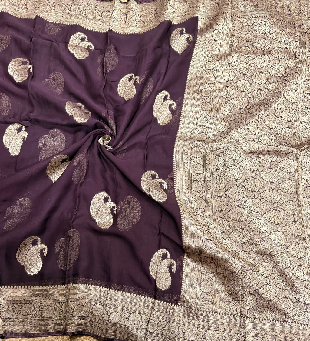 Dark Brown mango Butta georgette small border saree