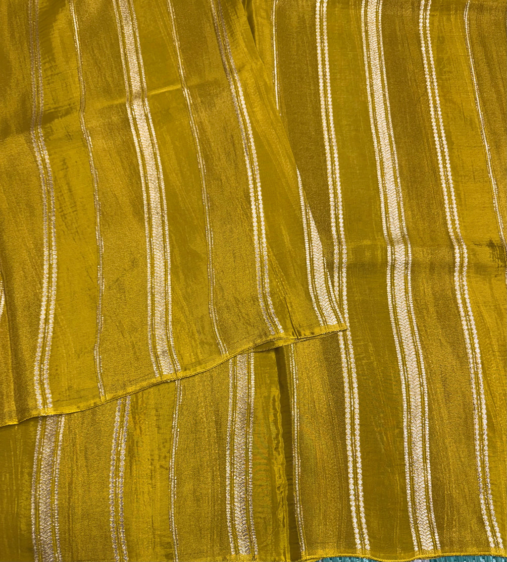 Olive yellow stripes chinnon crepe 107 saree