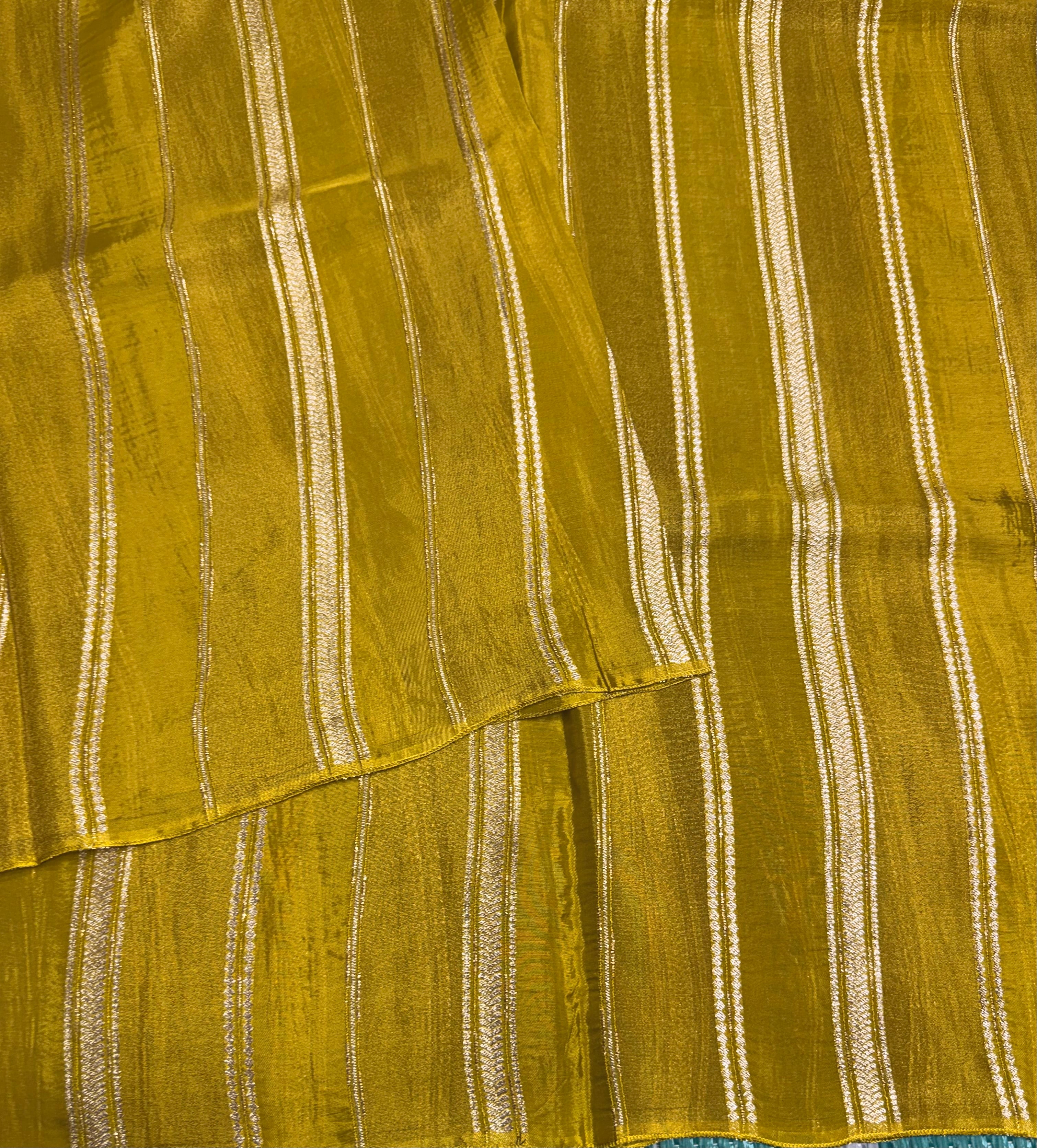 Olive yellow stripes chinnon crepe 107 saree