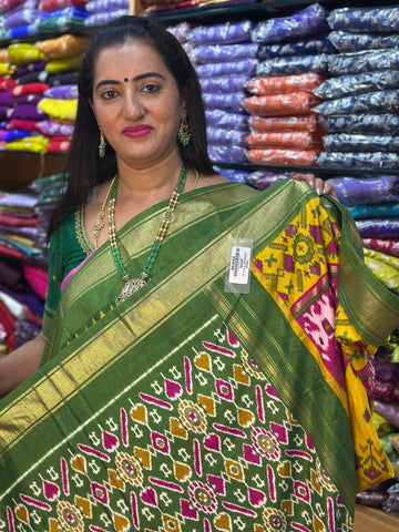 Yellow and green and pink Patola Saree