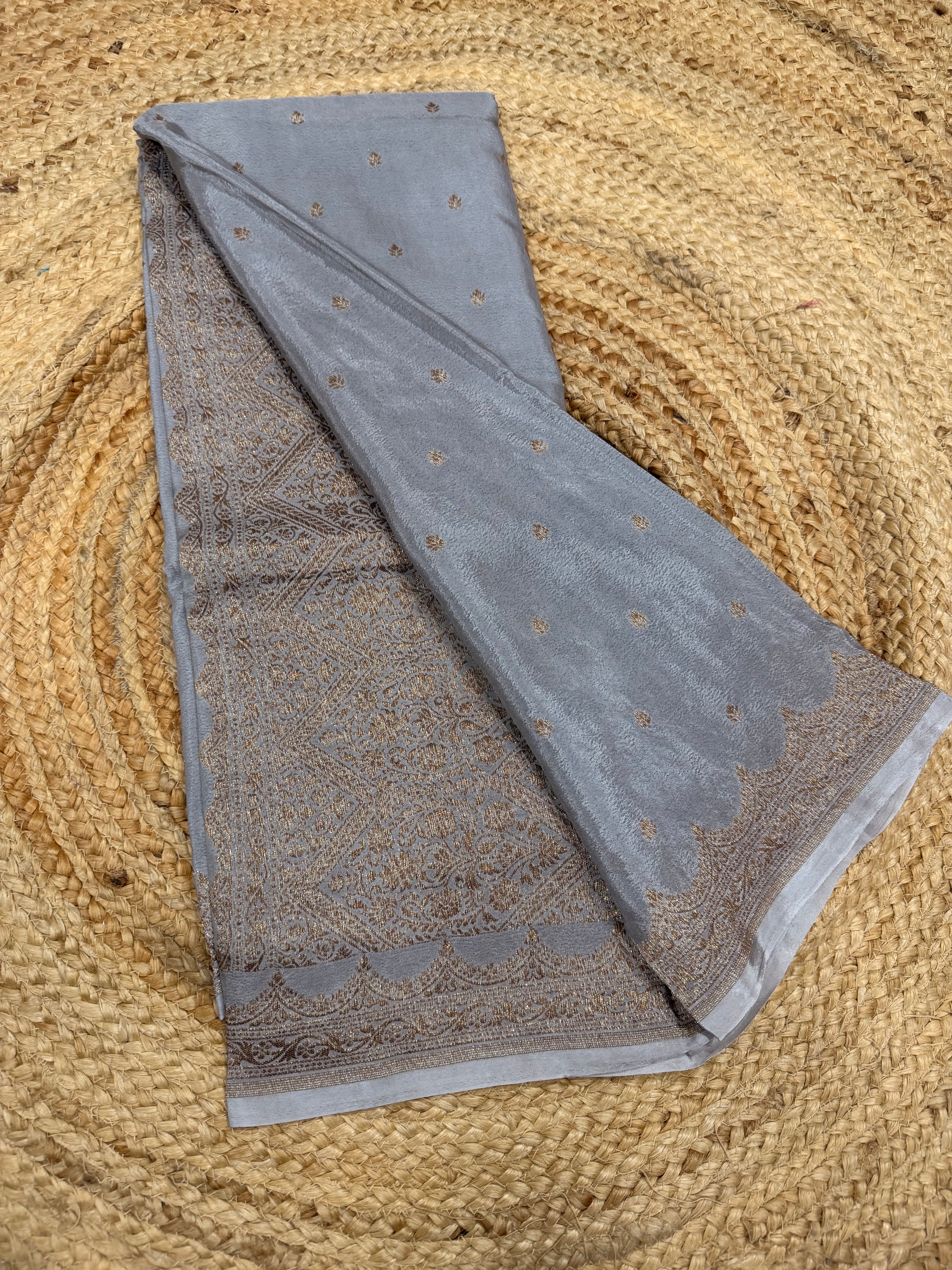 Grey pure Banarasi crepe saree