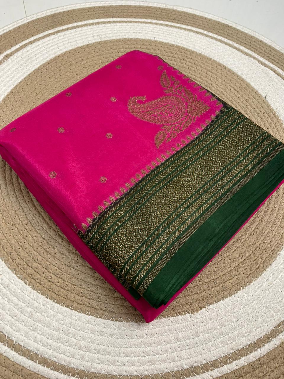 Pink and green crepe chiffon sarees