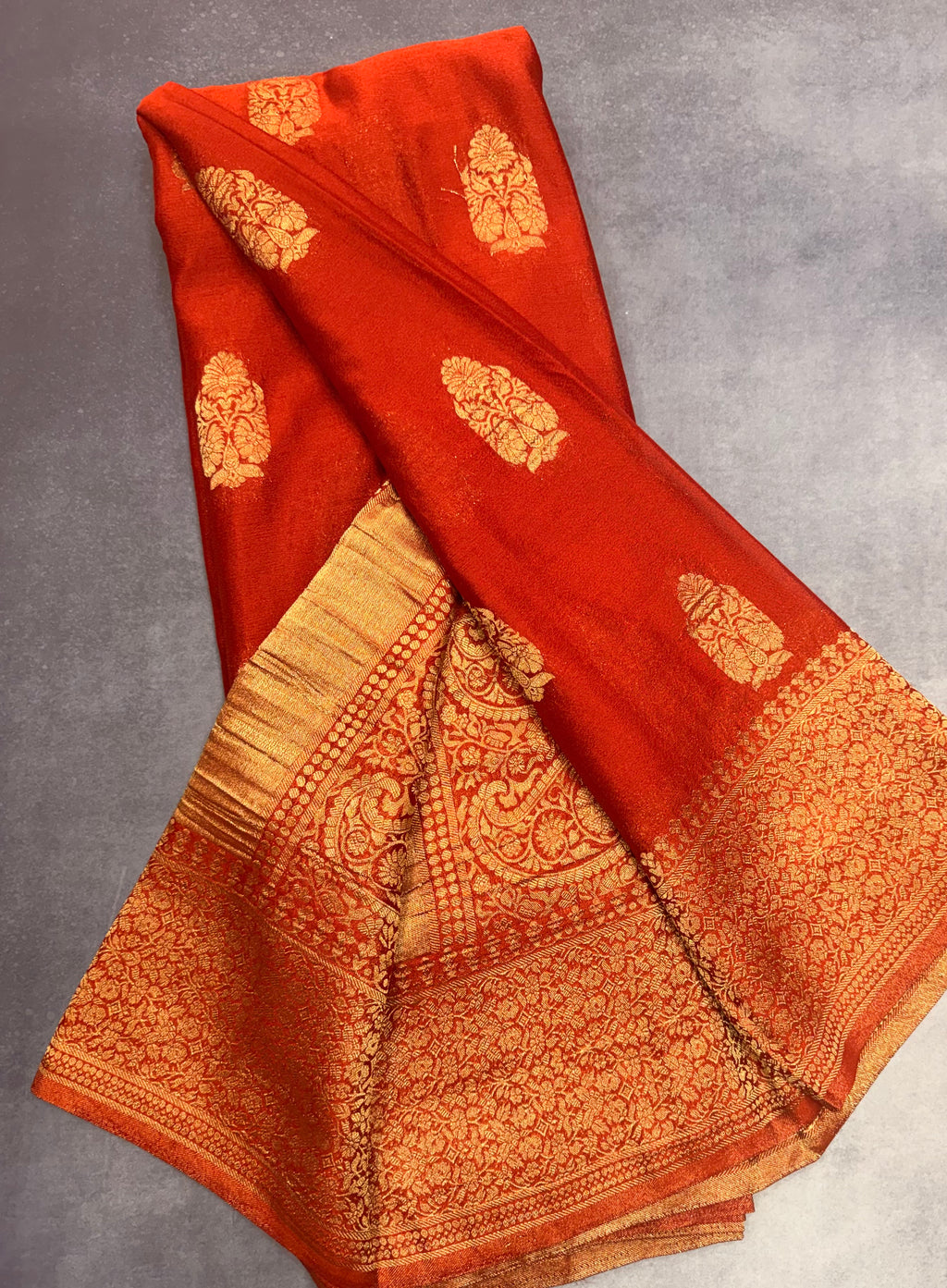 Rust orange big butta 107 designer soft crepe silk