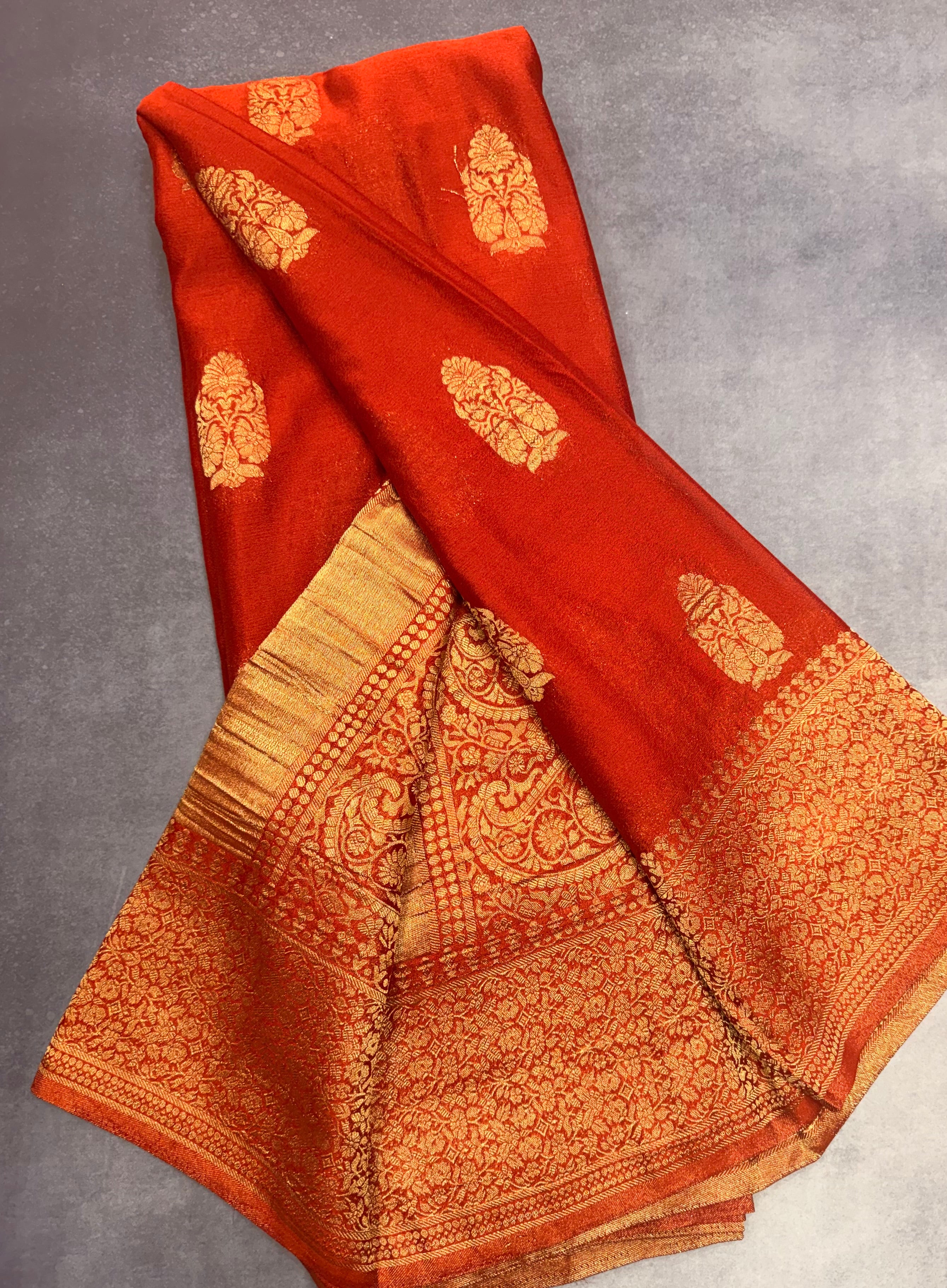 Rust orange big butta 107 designer soft crepe silk