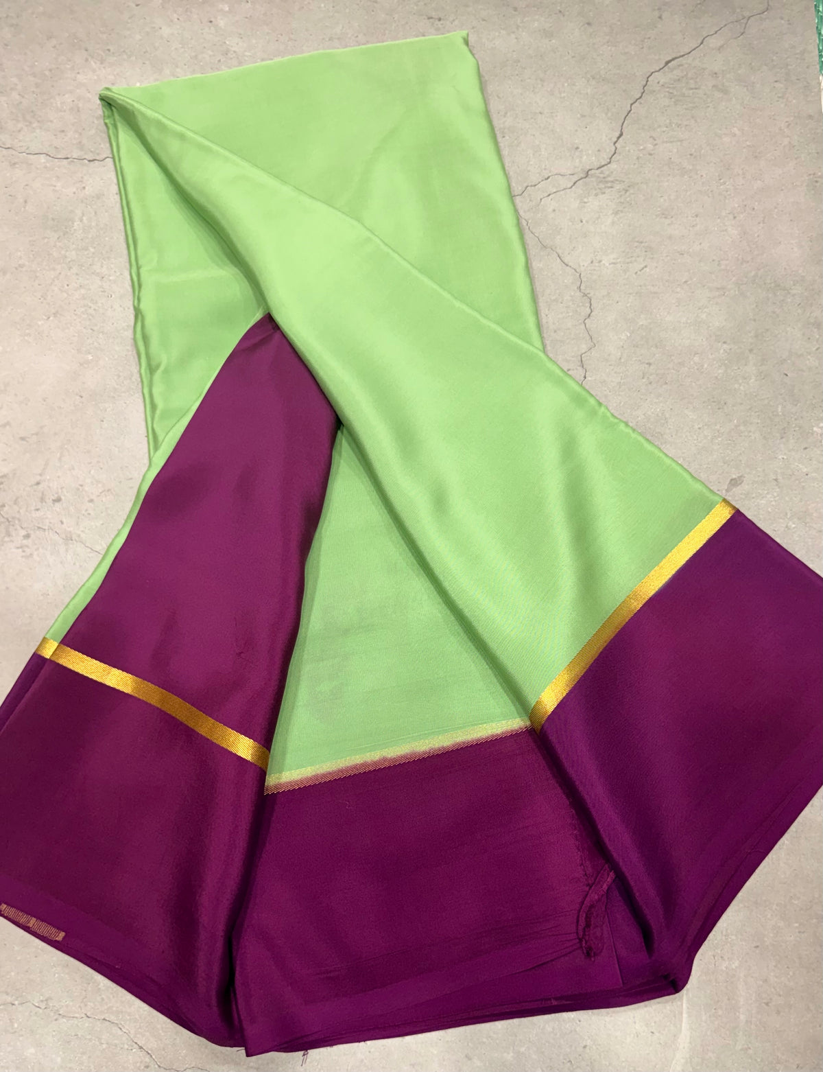 Pastel green contrast border pure Mysore silk crepe saree