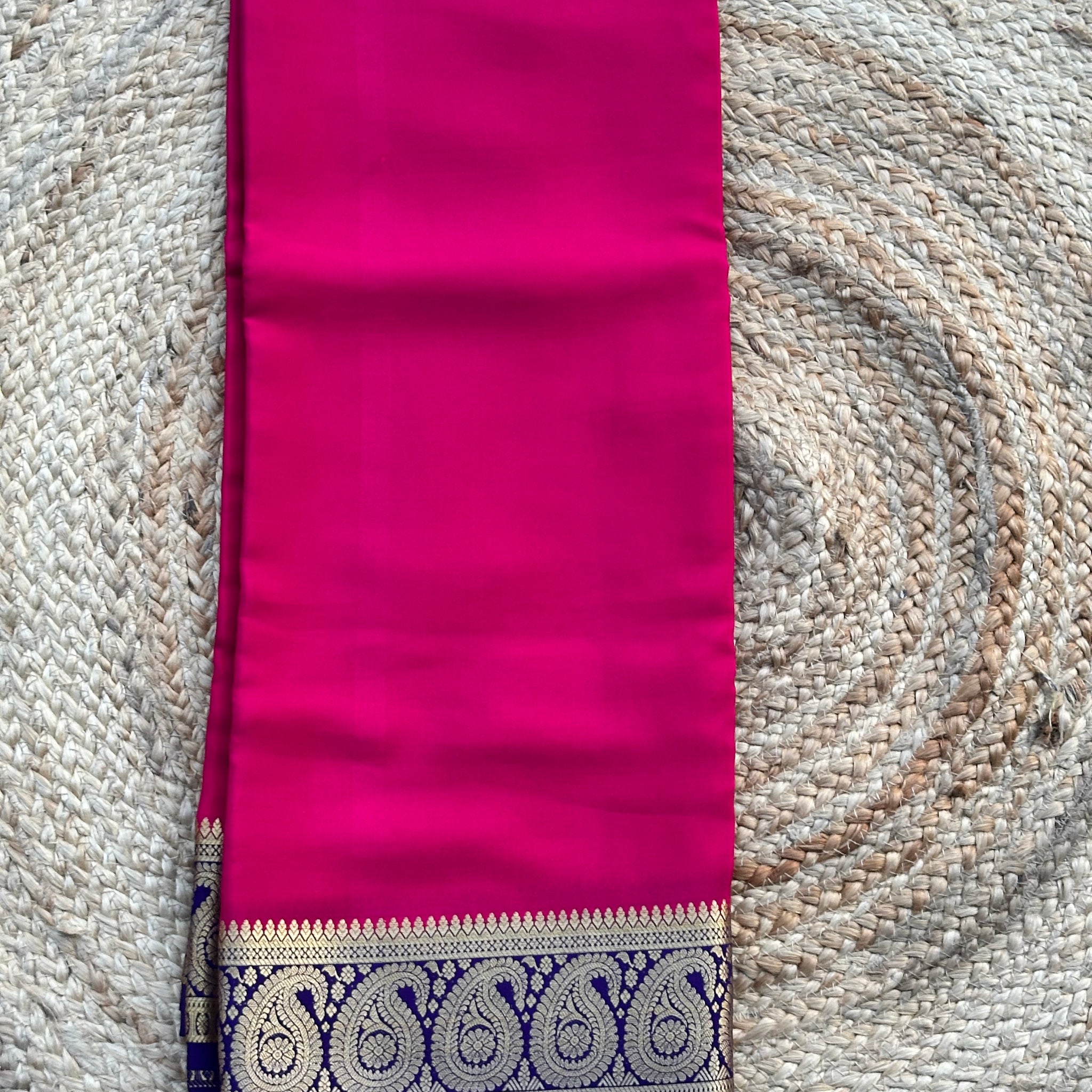 Pink and deep blue pure crepe Mysore Silk sarees 120 gsm