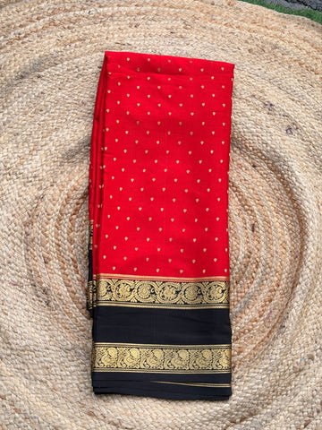 Red and black 1000 butta pure crepe Mysore silk 120 gsm