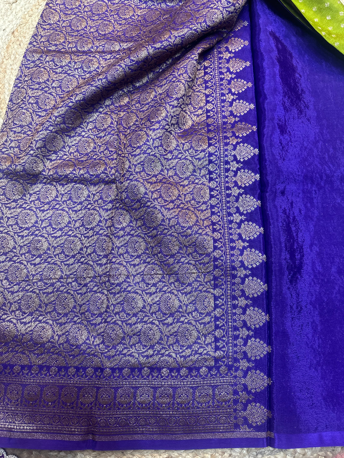 Green with purple crepe chiffon sarees