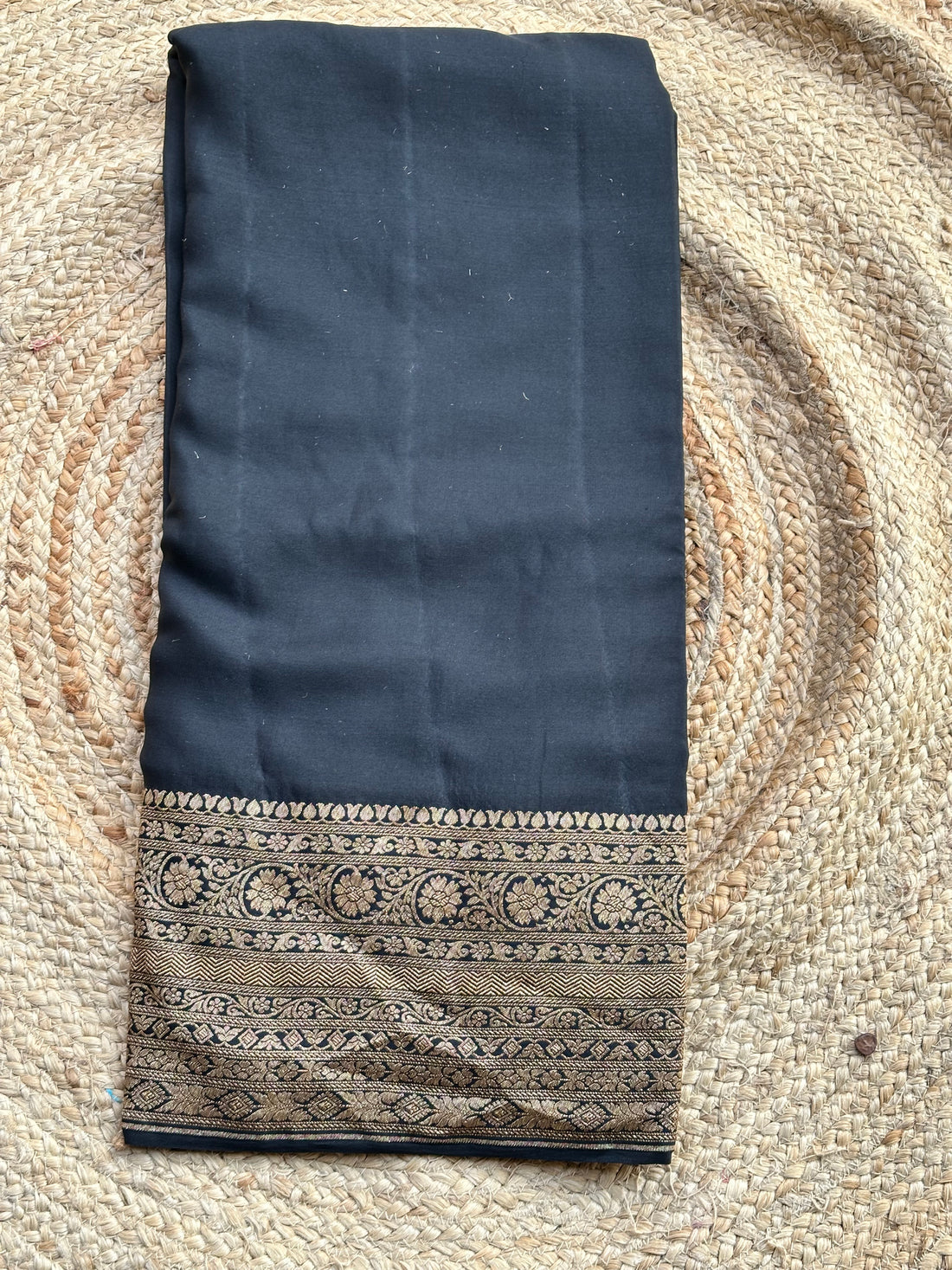 Black pure crepe Banaras plain saree with Jaal brocade blouse
