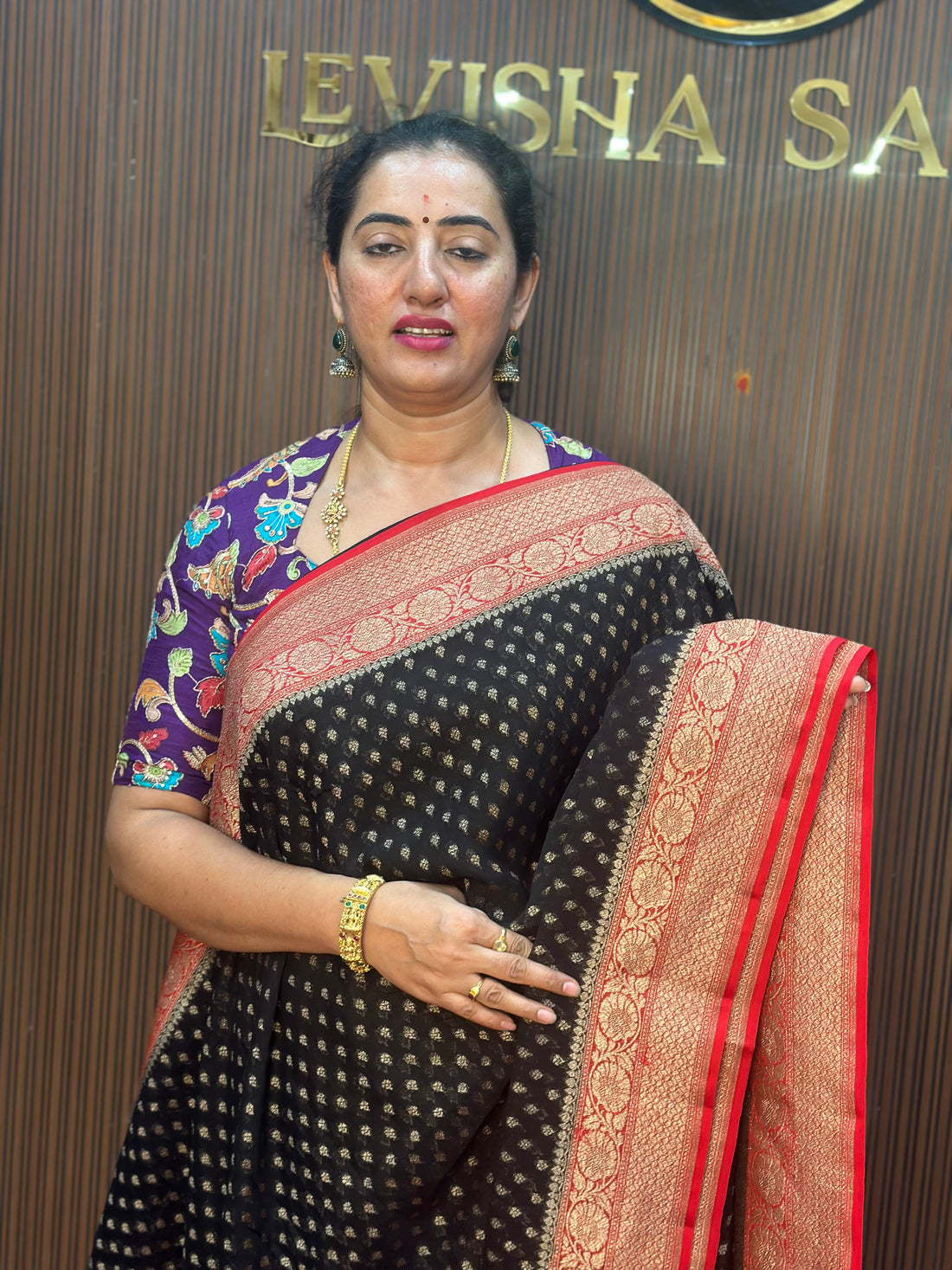 Black and red pure khaddi Georgette sarees.