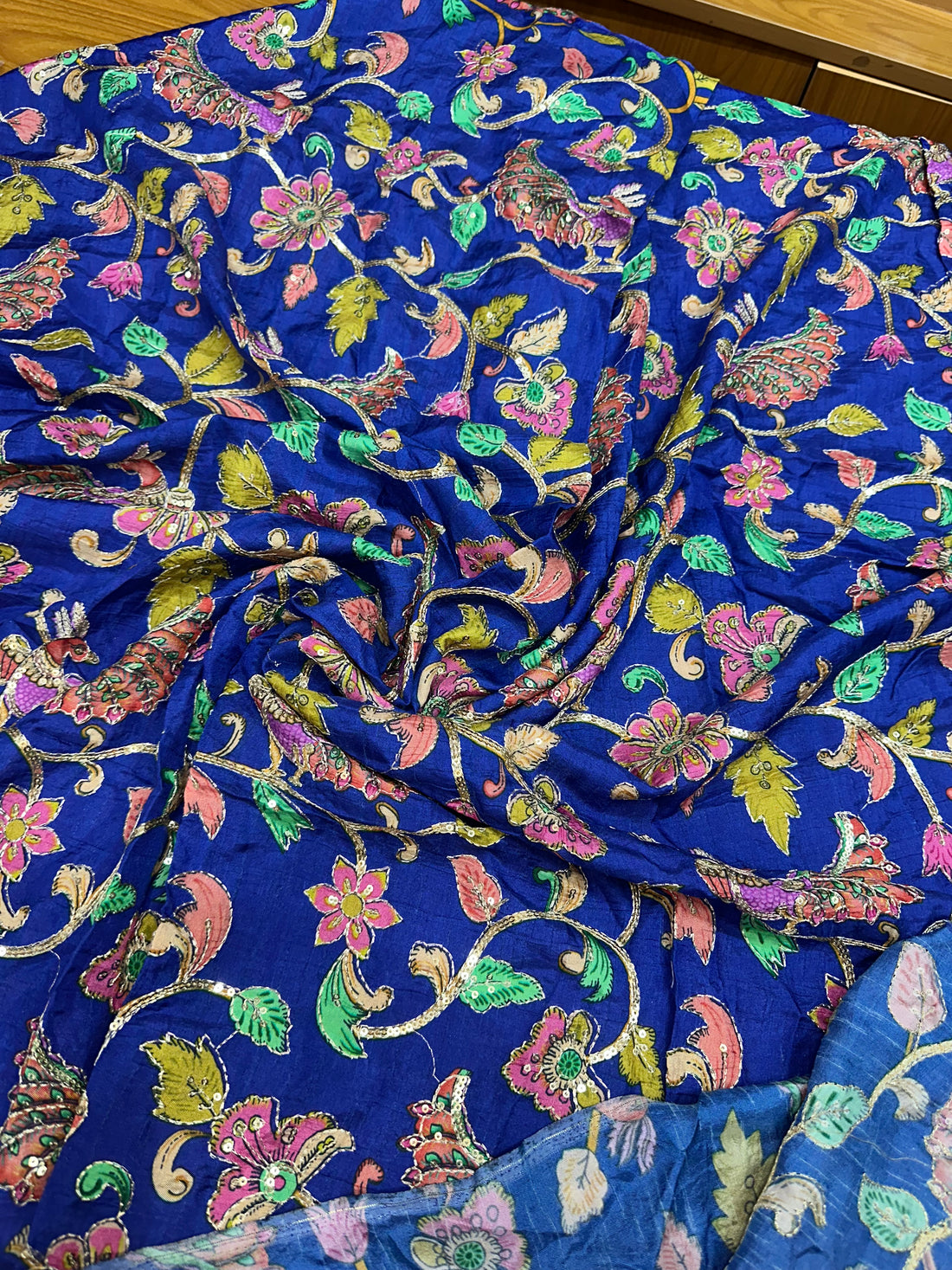 Deep blue Pure crepe kalamkari blouse material 1 mtr