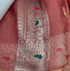 Pink Banarasi pure tissue chiffon saree sliver zari saree