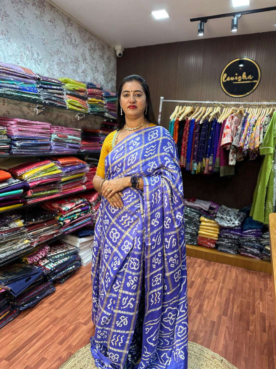 Lavender pure gajji silk sarees silk mark certified Ajrak bandini prints