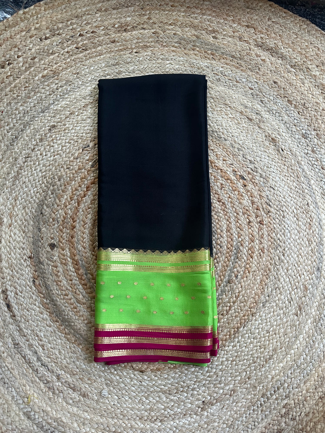 Black and green pure Mysore Silk crepe 100 gsm