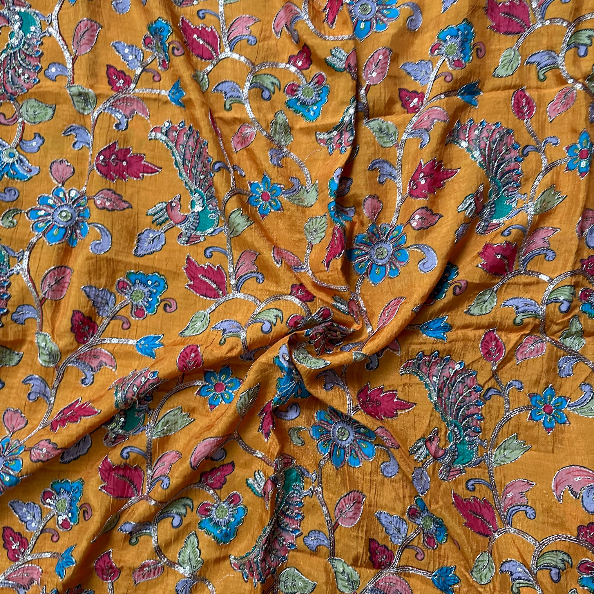 Mustard pure crepe kalamkari blouse material 1 mtr