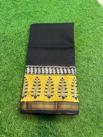 Black and mustard Maheshwari silk.